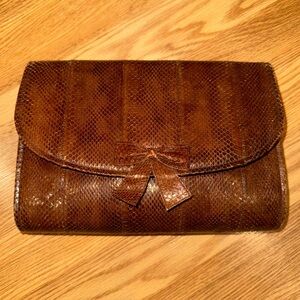 Vintage 80s‎ Brown Snakeskin Caressa Ltd Clutch Hand Bag